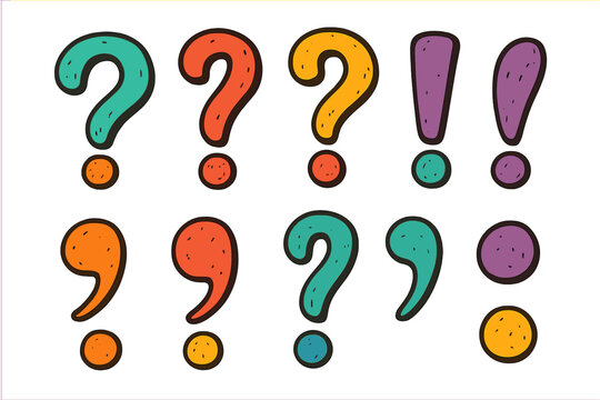 Colorful vector flat illustration featuring various punctuation marks in a playful design