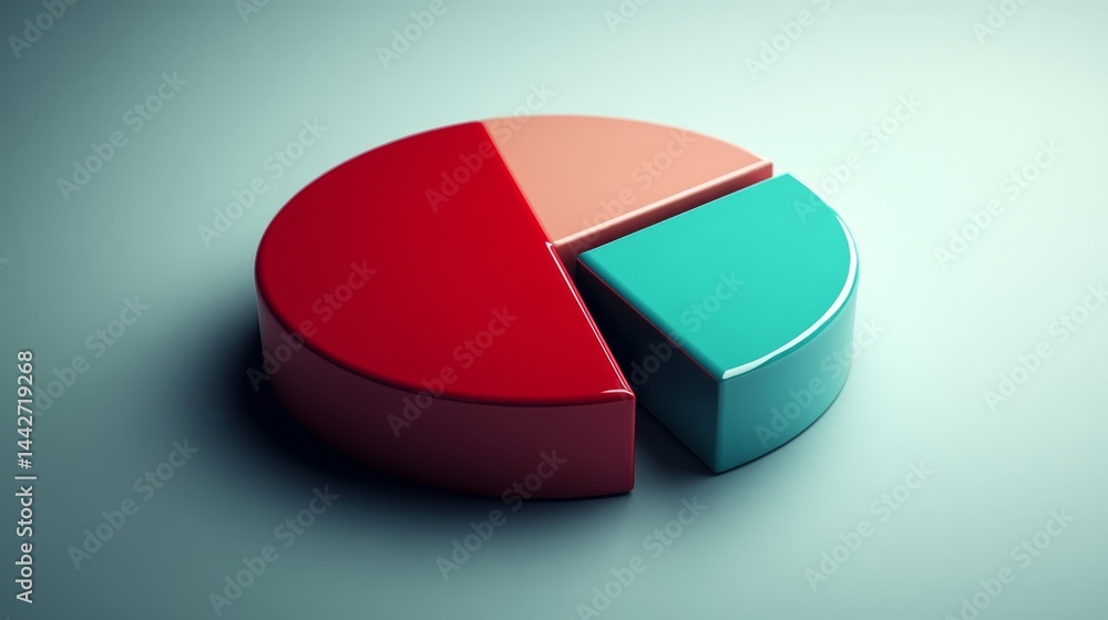 Poster clean d pie chart with distinct, bright parts and subtle shadow effects