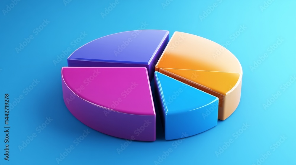 Aufkleber clean d pie chart with distinct, bright parts and subtle shadow effects