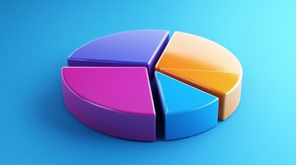 Obraz premium Clean D pie chart with distinct, bright parts and subtle shadow effects