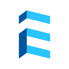 Innovative Architectural Logo with Stylized 3D E Shape in Blue