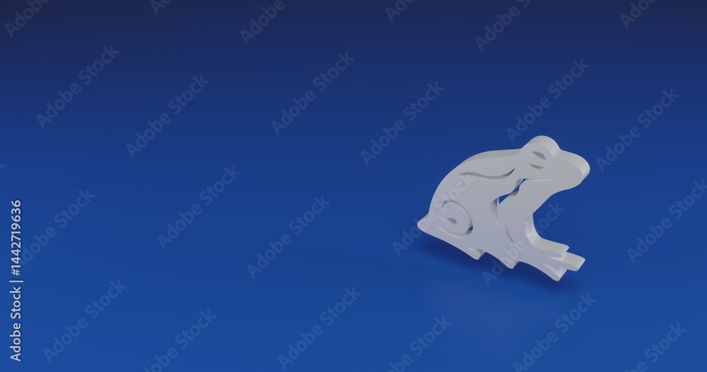 Poster isolated realistic white frog symbol with shadow. located on the right side of the scene. 3d illustr
