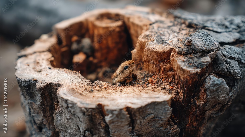 Poster tree stump demonstrating illegal logging and ecosystem damage concept. a close-up of a textured tree