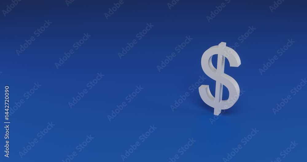 Poster isolated realistic white dollar symbol with shadow. located on the right side of the scene. 3d illus