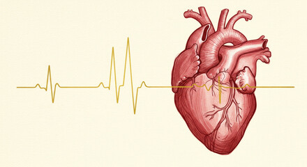 Creative heart sketch and golden heartbeat design