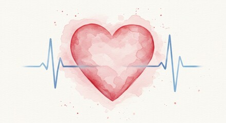 Emotive watercolor heart and medical line