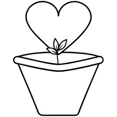 Heart-Shaped Flower Pot Line Art Design