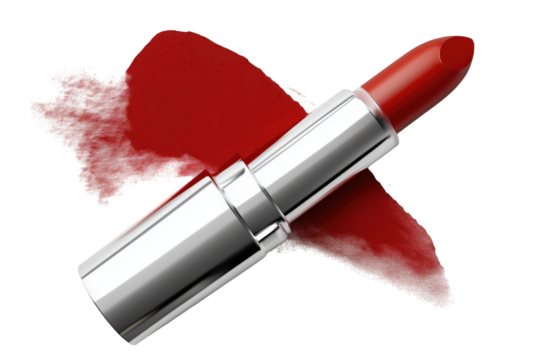 Red Lipstick With Silver Tube isolated on transparent background
