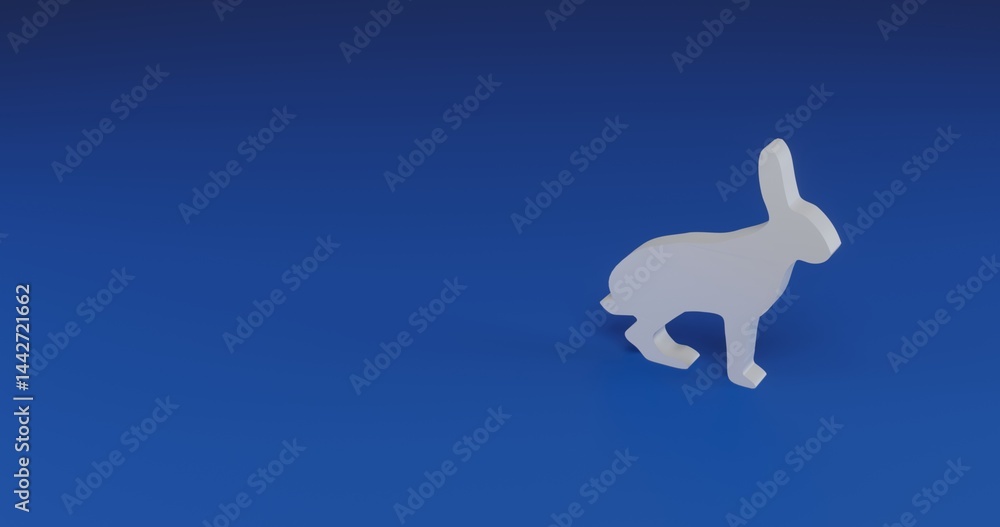 Poster isolated realistic white hare symbol with shadow. located on the right side of the scene. 3d illustr
