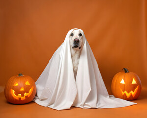 Halloween dog ghost costume cute labrador retriever jack o lanterns fun