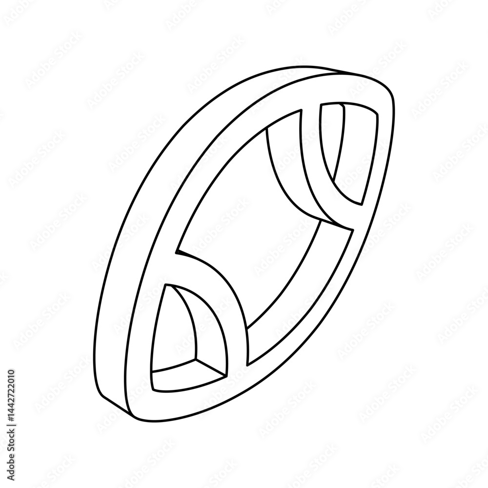 Poster the outline of a large rugby symbol is made with black lines. 3d view of the object in perspective. 