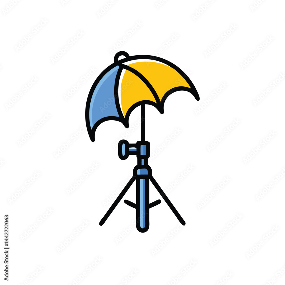 Poster lighting umbrella with tripod studio lighting equ on white background for web and graphic design