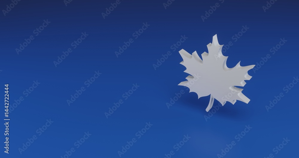 Poster isolated realistic white maple leaf with shadow. located on the right side of the scene. 3d illustra