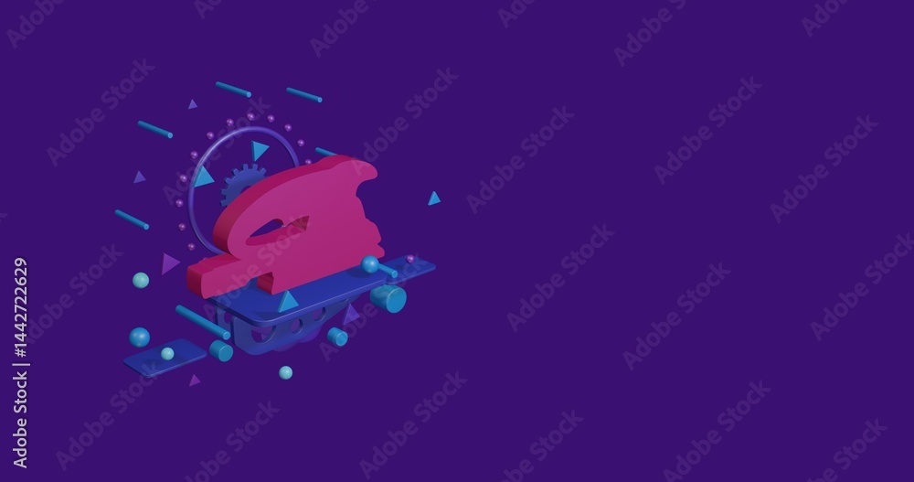 Aufkleber pink sanding machine symbol on a pedestal of abstract geometric shapes floating in the air. abstract