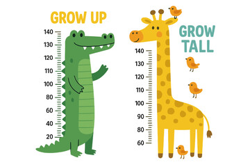 Bright and colorful growth chart featuring a crocodile and a giraffe for children's rooms © icon_art