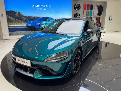 Shanghai,China-April 29th 2025: Xiaomi SU7 Ultra EV sell in store