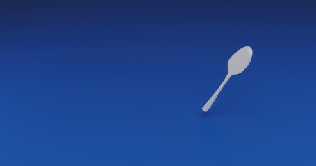 Isolated realistic white spoon with shadow. Located on the right side of the scene. 3d illustration on transparent background