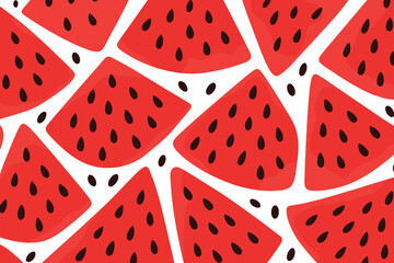 Colorful vector flat illustration of watermelon slices arranged on a bright background