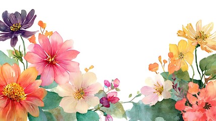 Vibrant Watercolor Flower Border Design Botanical Art Floral Illustration Creative Inspiration Bright Aesthetic