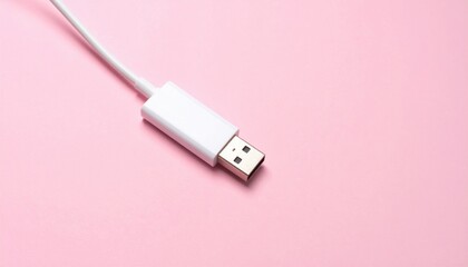 Fototapeta premium Usb cable close-up on pink background technology product minimalist style studio setting product photography