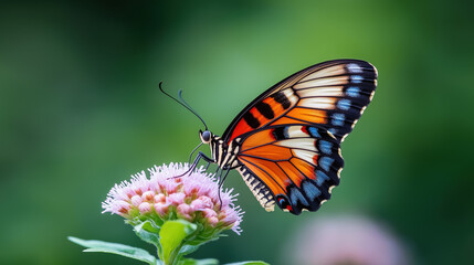 Fototapeta premium Beautiful butterfly resting on a flower in natural setting