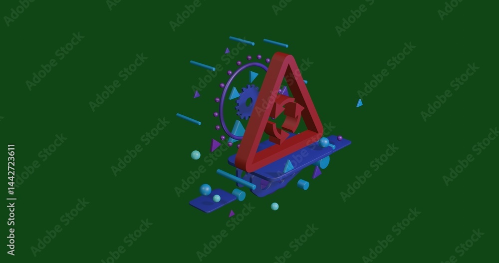 Aufkleber red roundabout sign on a pedestal of abstract geometric shapes floating in the air. abstract concept