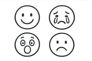 Fototapeta premium Emotions represented through simple vector illustrations depicting happiness, sadness, surprise, and disappointment in a playful manner
