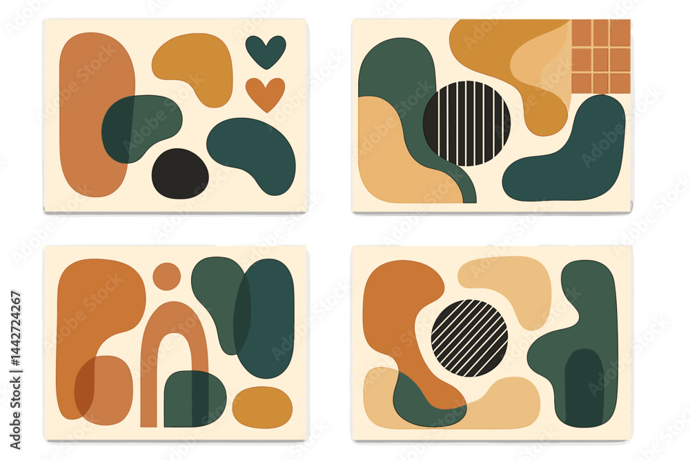 Poster colorful vector flat illustration of abstract shapes and patterns representing modern art and design