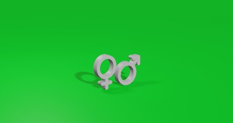 Isolated realistic white gender symbol front view with shadow. 3d illustration on green chroma key background