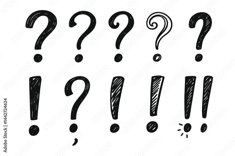 Poster creative vector illustration showcasing various question and exclamation marks in a playful design s