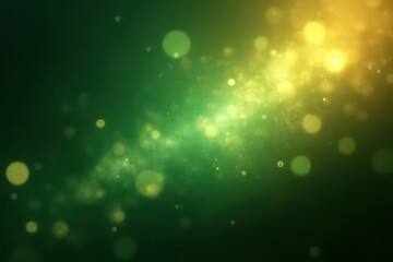 Abstract green bokeh background with bright, shiny light circles in a defocused pattern