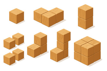 Fototapeta premium Creative arrangement of wooden blocks in various shapes and configurations showcasing geometric play and design