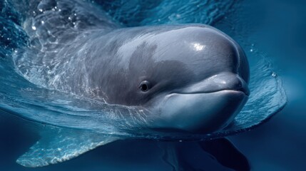 Naklejka premium Curious Dolphin Portrait in Blue Waters
