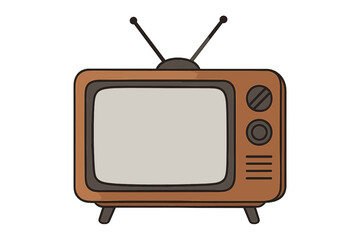 Vintage television set in a classic design with wooden finish and antennae on a neutral background