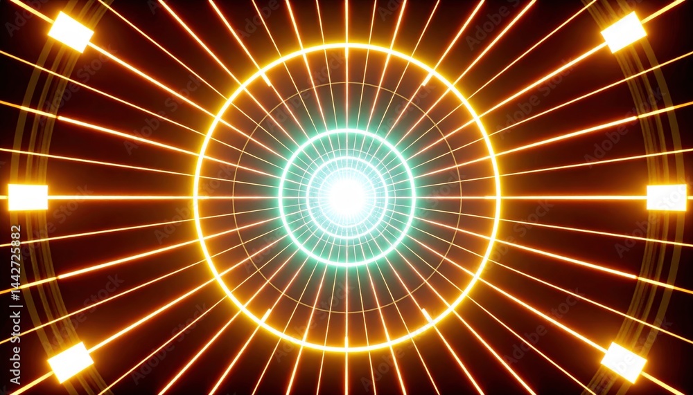 Poster dynamic light patterns abstract visuals digital art vibrant background circular perspective energy c