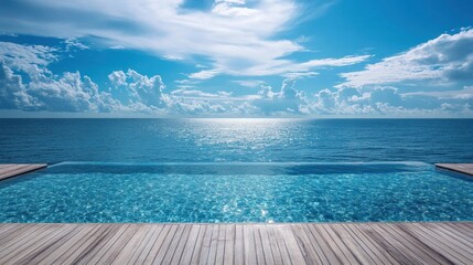 Fototapeta premium Oceanfront Infinity Pool with a Wooden Deck