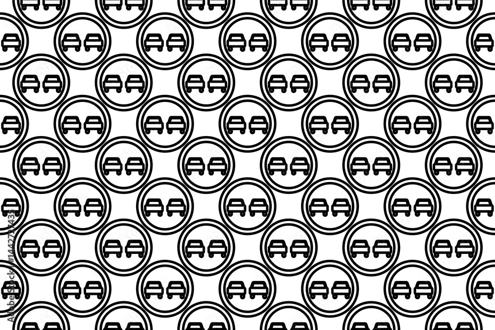 Poster seamless pattern completely filled with outlines of no overtaking signs. elements are evenly spaced.