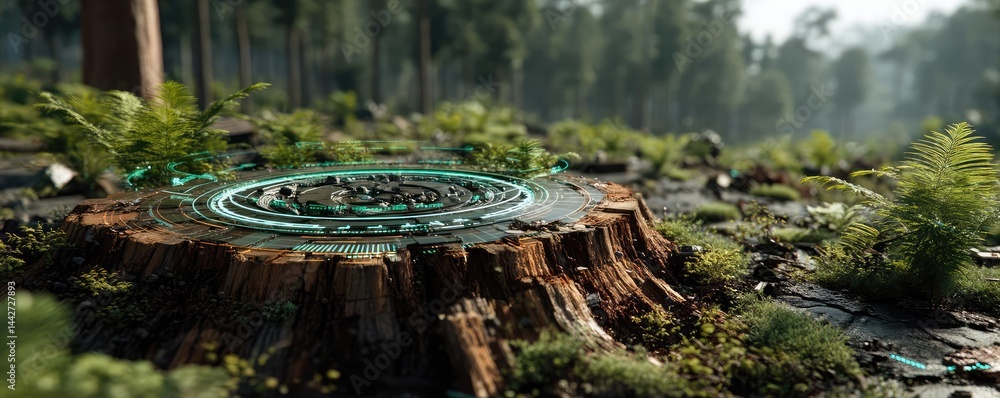 Poster tree stump illustrating the impact of human activity on forests concept. a close-up view of a tree s