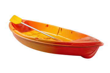 Small Orange And Red Rowboat With Paddle On Transparent Background