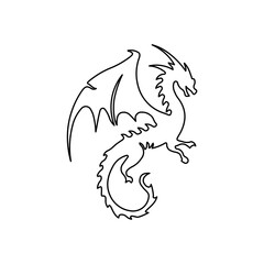 A large black outline dragon symbol on the center. Illustration on transparent background