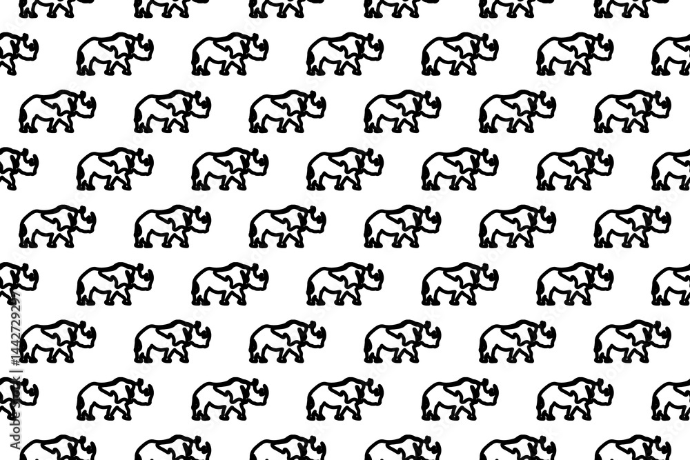 Poster seamless pattern completely filled with outlines of rhinoceros symbols. elements are evenly spaced. 