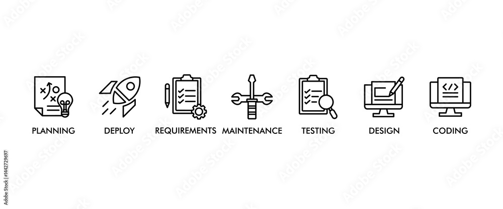 Poster software development life cycle banner web icon set vector illustration concept sdlc with icon of pl