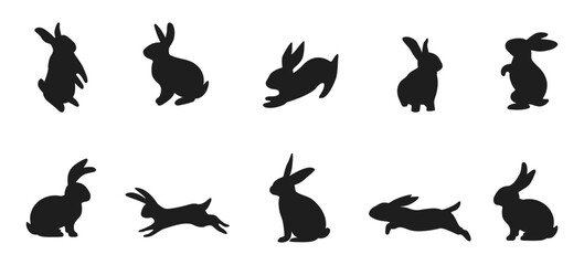 Rabbit silhouette set illustration on white background, Bunny silhouettes design for use.