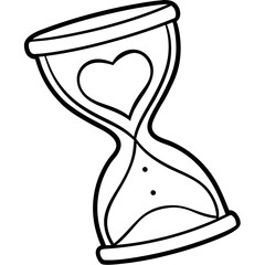 Hourglass Line Art with Love-Themed Sand