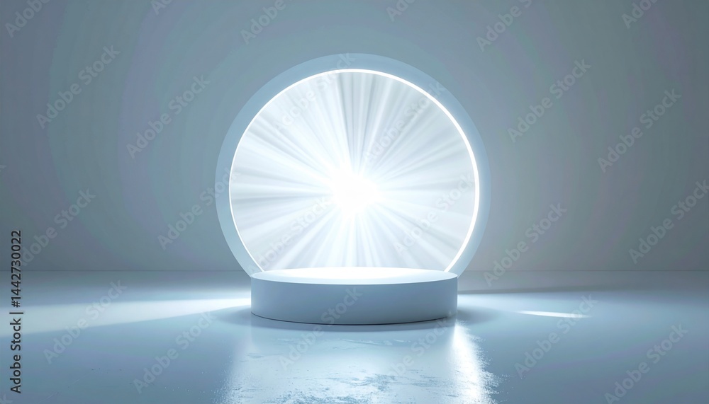 Poster illuminated portal concept futuristic studio 3d rendering minimalistic environment close-up view lig