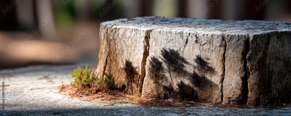 Poster tree stump illustrating climate change effects on deforestation concept. a close-up of a tree stump 
