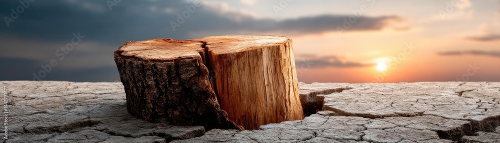 Poster tree stump demonstrating illegal logging and ecosystem damage concept. a solitary tree stump in a cr