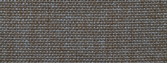 Texture of dark brown and gray color background from woven textile material with wicker pattern, macro.