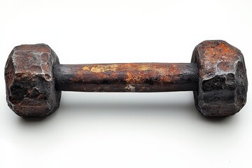 Aged iron dumbbell with rusted patina symbolizes vintage fitness and strength training