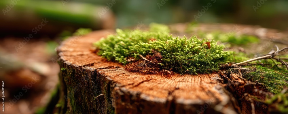 Poster tree stump demonstrating illegal logging and ecosystem damage concept. close-up of a tree stump ador